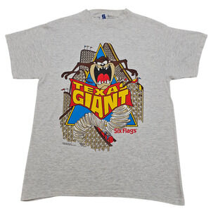 Vintage Taz Shirt Mens Medium Gray 90s Six Flags Park Texas Giant Looney Tunes
